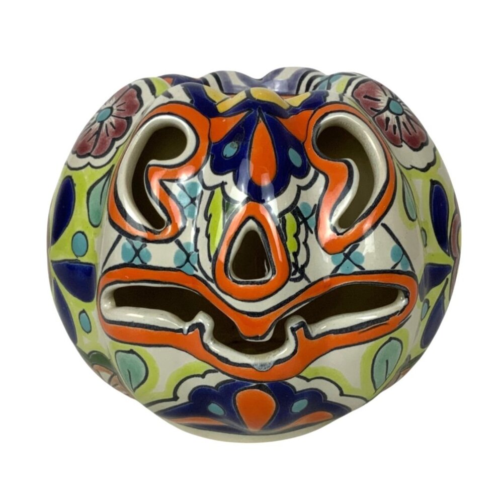 Talavera Jack O Lantern Candle Holder Hand-Painted Ceramic Decor Pumpkin Lantern